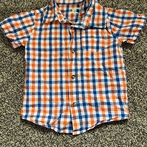 5/$10- Garanimals Boys Blue & Orange Plaid SS Button Down Size 3t
